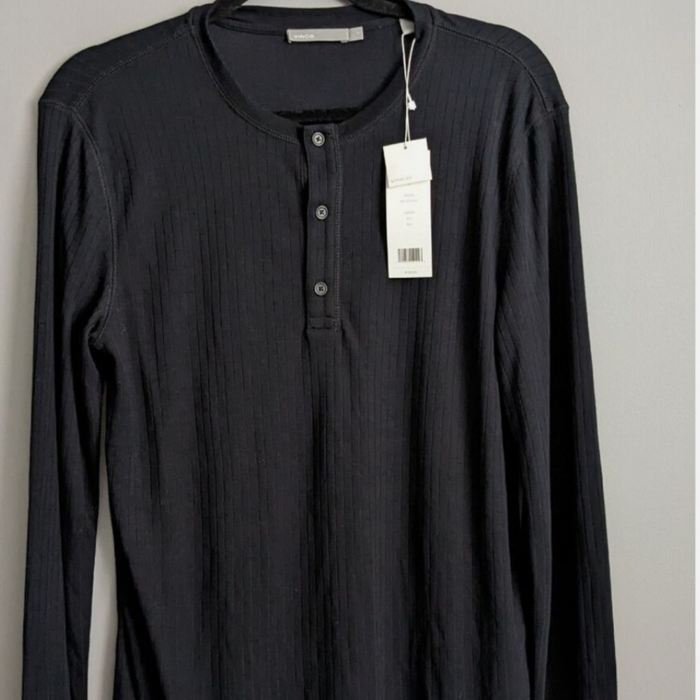 Vince Rib Knit Long Sleeve Henley men’s medium NWT black